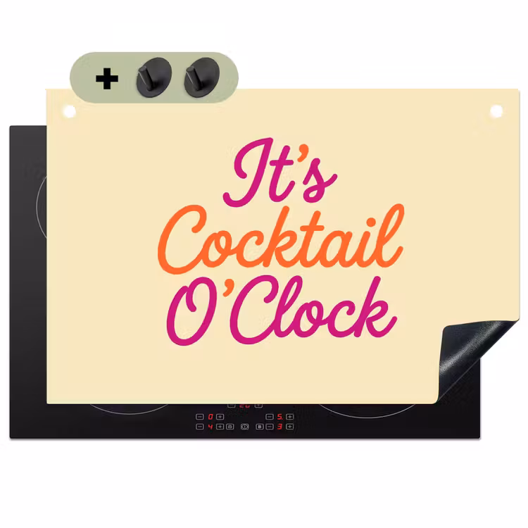 Cocktail O'Clock - Geel - Retro Inductie beschemer met haakjes klein -3d