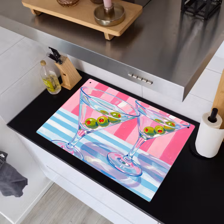 Cocktail - Olijven - Kunst - Modern - Roze Inductie beschemer met haakjes klein -sfeer1