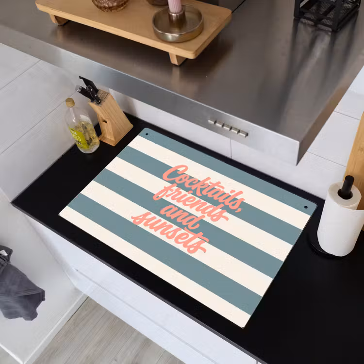 Cocktails - Strepen - Blauw - Koraal Inductie beschemer met haakjes klein -sfeer1