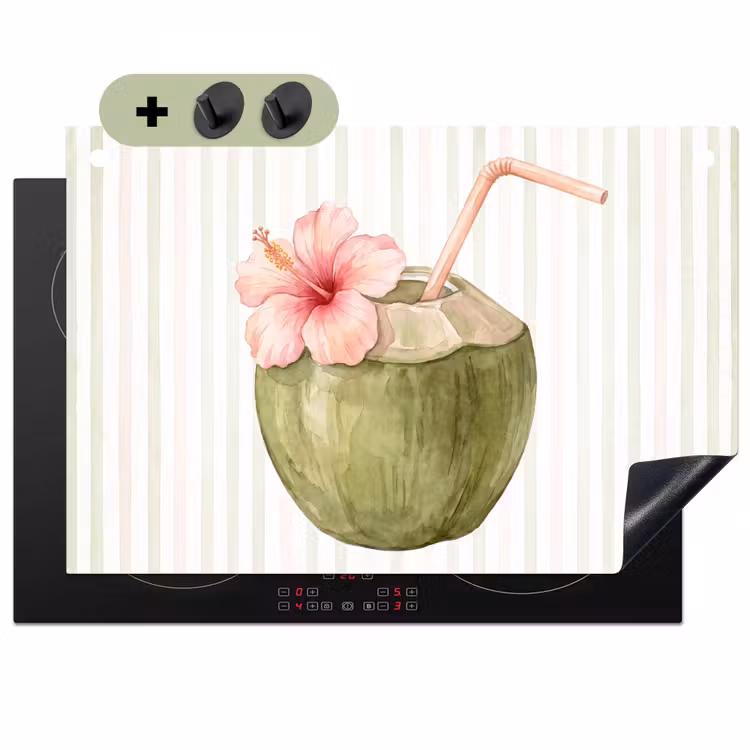 Kokosnoot - Drank - Tropisch - Illustratie - Zomer Inductie beschemer met haakjes klein -3d