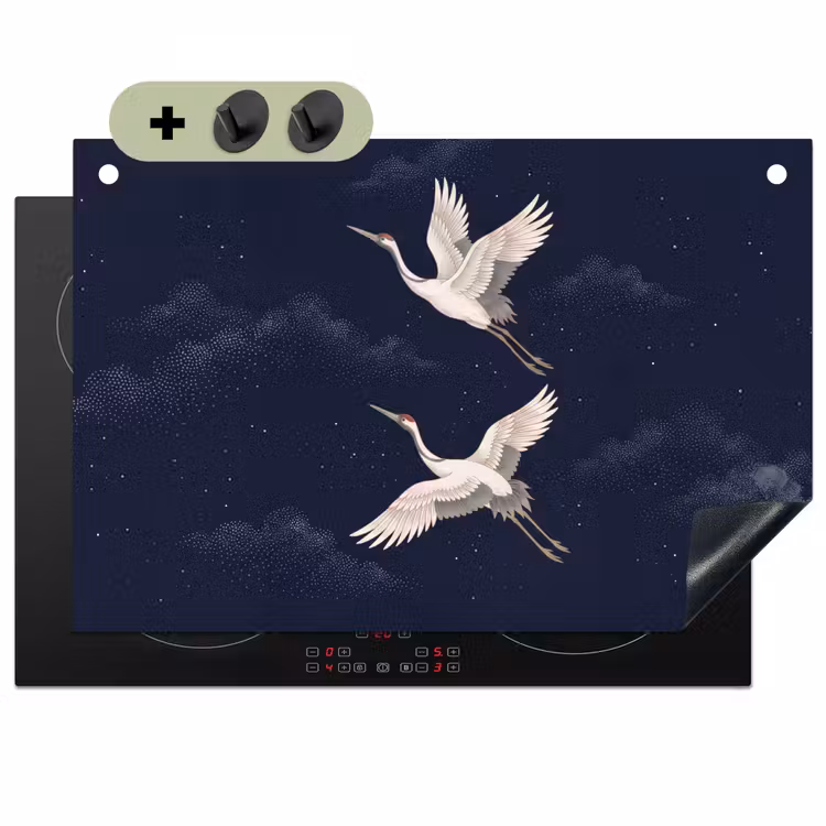 Kraanvogels - Nachthemel - Blauw Inductie beschemer met haakjes klein -3d