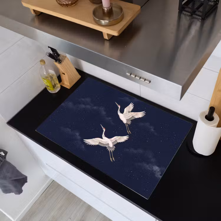 Kraanvogels - Nachthemel - Blauw Inductie beschemer met haakjes klein -sfeer1