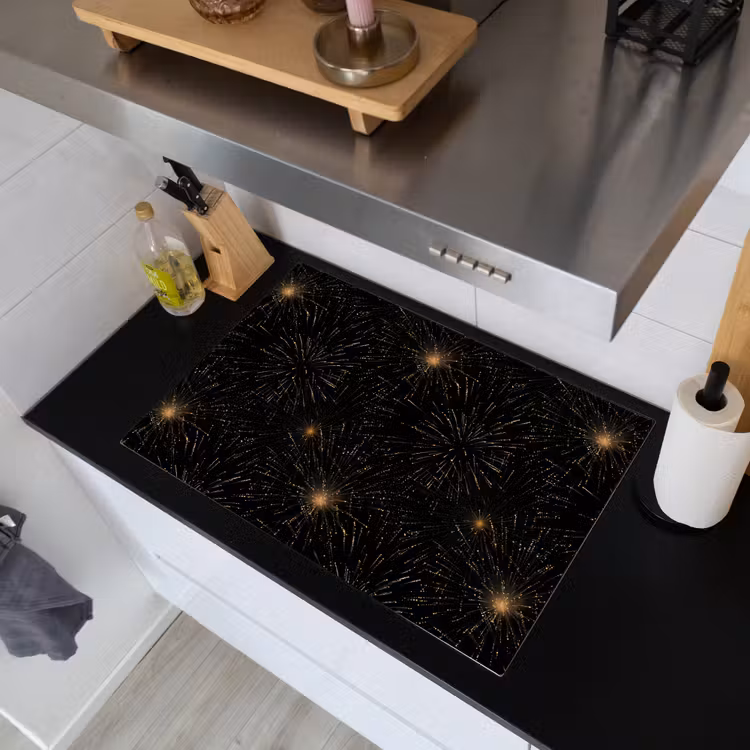 Vuurwerk - Patroon - Feestelijk - Goud - Zwart Inductie beschemer met haakjes klein 777 -sfeer1