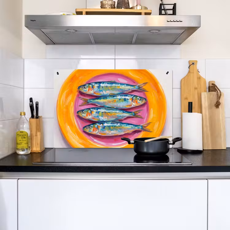 Vis - Vier - Eten - Modern - Kleurrijk Inductie beschemer met haakjes klein -sfeer2