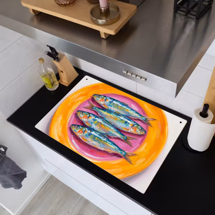 Vis - Vier - Eten - Modern - Kleurrijk Inductie beschemer met haakjes klein -sfeer1