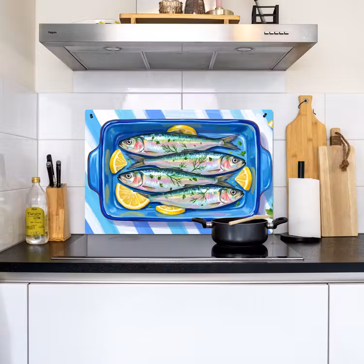Vis - Citroen - Kruiden - Eten - Blauw Inductie beschemer met haakjes klein -sfeer2