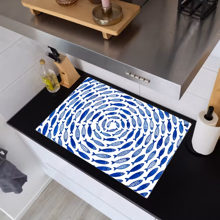 Vis - Patroon - Onderwater - Abstract - Blauw Inductie beschemer met haakjes klein -sfeer1
