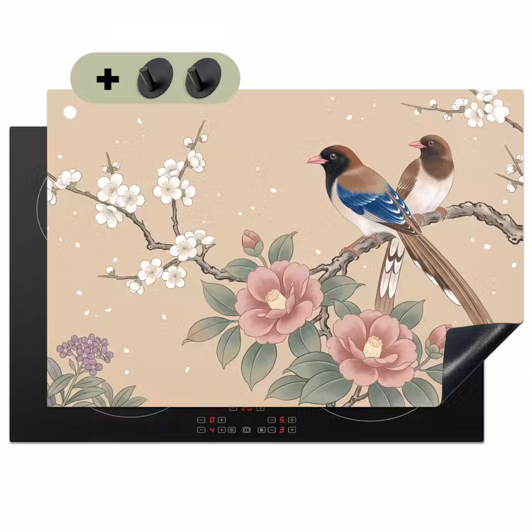 Bloemen - Vogels - Bloemen Inductie beschemer met haakjes klein -3d