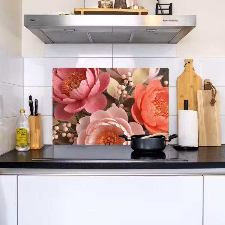 Bloemen - Bloesem - Zacht - Koraal - Decoratie Inductie beschemer met haakjes klein -sfeer2