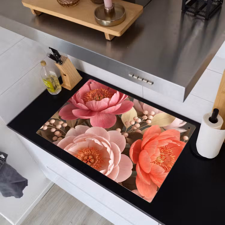 Bloemen - Bloesem - Zacht - Koraal - Decoratie Inductie beschemer met haakjes klein -sfeer1
