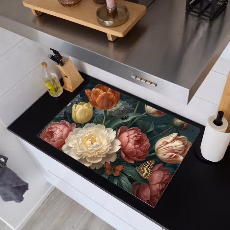 Bloemen - Boeket - Natuur - Klassiek - Donker Inductie beschemer met haakjes klein -sfeer1