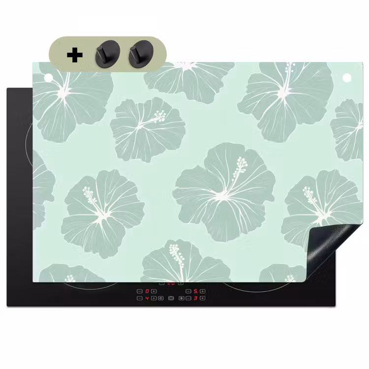 Bloemen - Hibiscus - Mint Inductie beschemer met haakjes klein 777 -3d