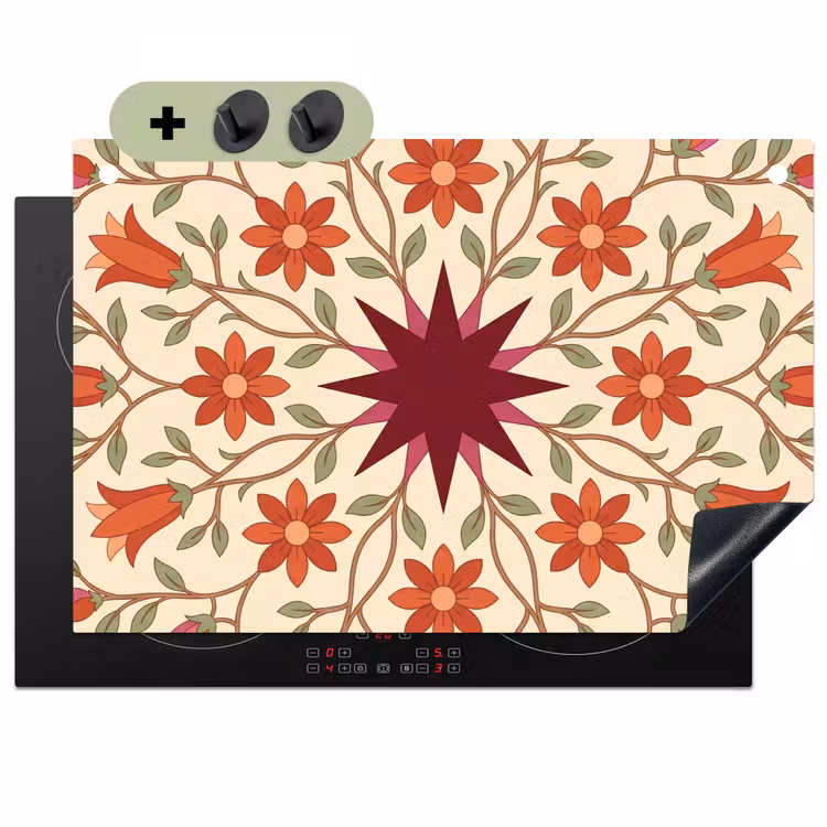 Bloemen - Mandala - Decoratief - Rood Inductie beschemer met haakjes klein -3d