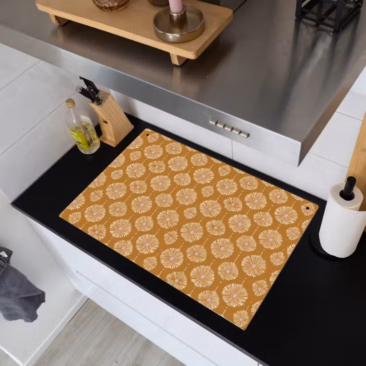 Bloemen - Modern - Oker Inductie beschemer met haakjes klein 777 -sfeer1
