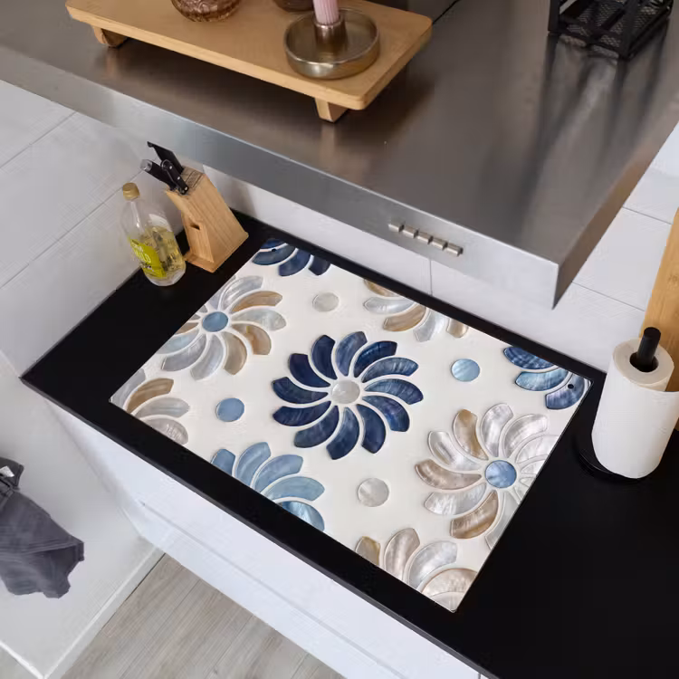 Bloemen - Parelmoer - Abstract - Patroon - Blauw Inductie beschemer met haakjes klein -sfeer1