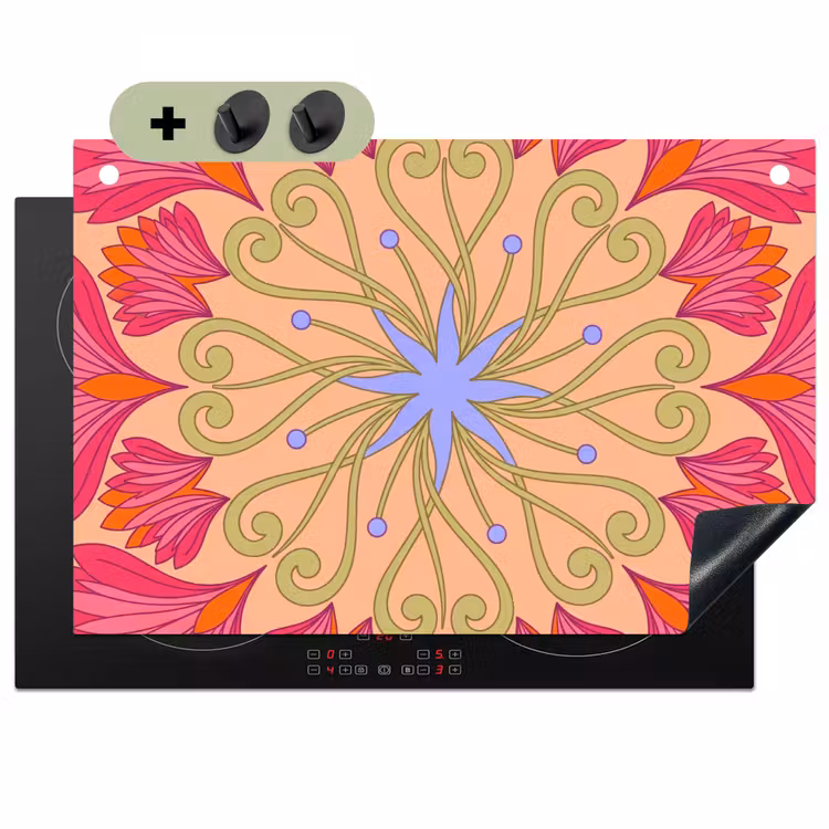 Bloemen - Patroon - Abstract - Roze - Decoratief Inductie beschemer met haakjes klein -3d