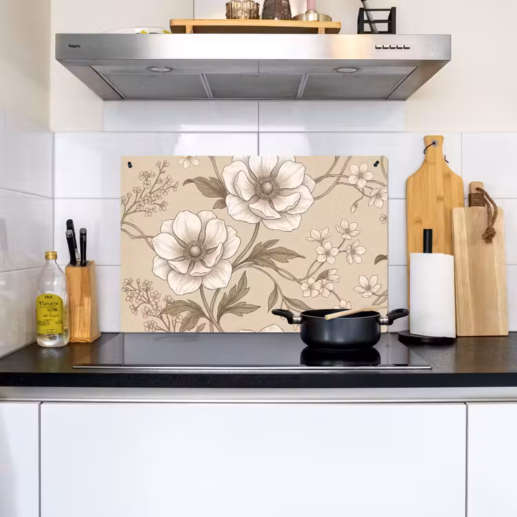 Bloemen - Patroon - Beige Inductie beschemer met haakjes klein -sfeer2