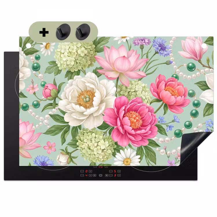 Bloemen - Patroon - Botanisch - Groen Inductie beschemer met haakjes klein -3d
