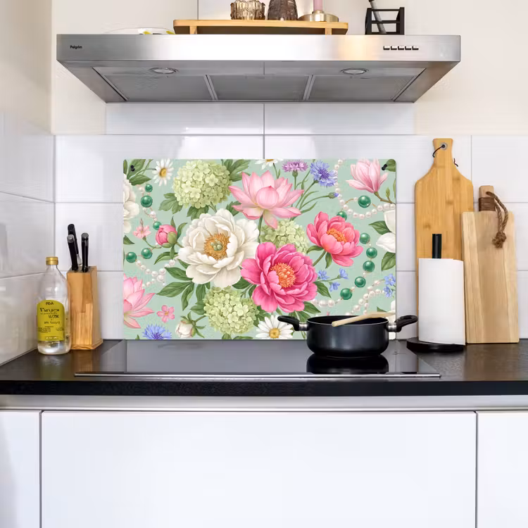 Bloemen - Patroon - Botanisch - Groen Inductie beschemer met haakjes klein -sfeer2