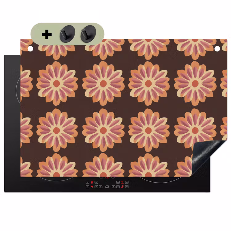Bloemen - Patroon - Bruin Inductie beschemer met haakjes klein 777 -3d