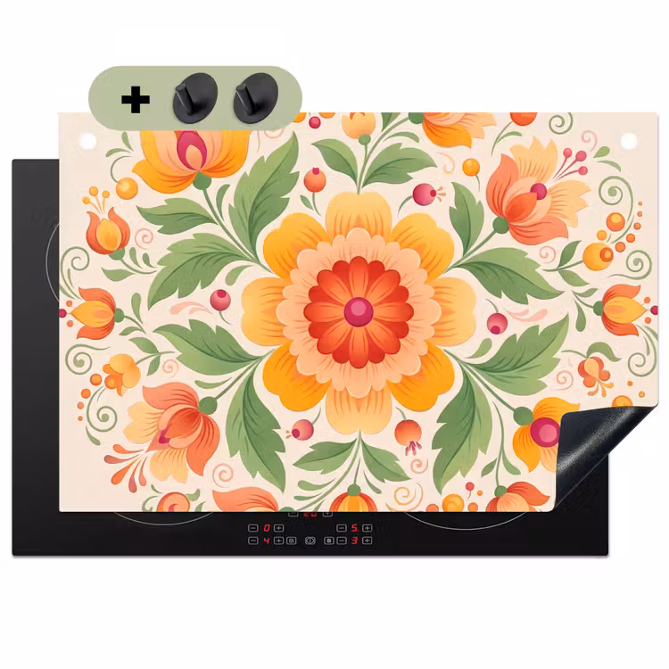 Bloemen - Patroon - Decoratief - Oranje Inductie beschemer met haakjes klein -3d