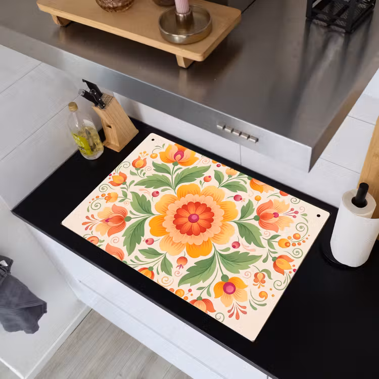 Bloemen - Patroon - Decoratief - Oranje Inductie beschemer met haakjes klein -sfeer1