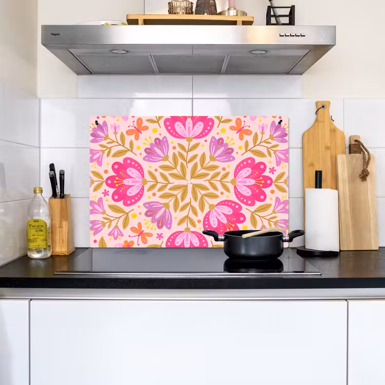 Bloemen - Patroon - Natuur - Abstract - Roze Inductie beschemer met haakjes klein -sfeer2