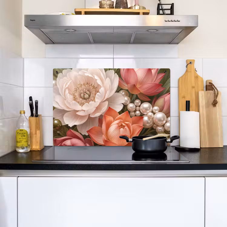 Bloemen - Parels - Elegant - Roze - Wit Inductie beschemer met haakjes klein -sfeer2