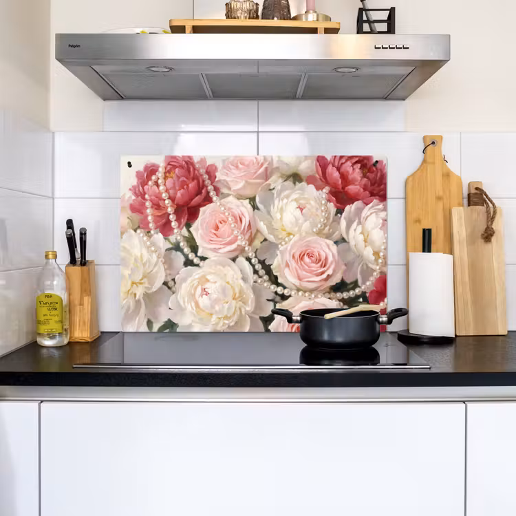 Bloemen - Parels - Romantiek - Klassiek - Roze Inductie beschemer met haakjes klein -sfeer2