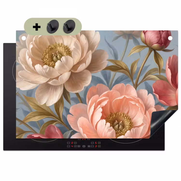 Bloemen - Roze - Beige - Modern - Natuur Inductie beschemer met haakjes klein -3d