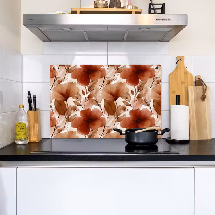 Bloemen - Aquarel - Botanisch - Terracotta Inductie beschemer met haakjes klein 777 -sfeer2
