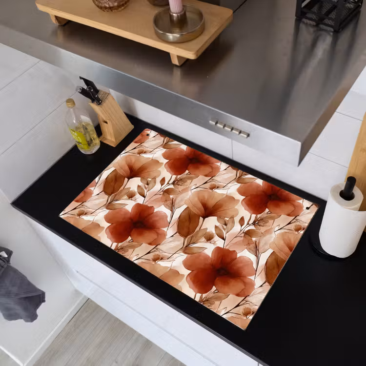 Bloemen - Aquarel - Botanisch - Terracotta Inductie beschemer met haakjes klein 777 -sfeer1