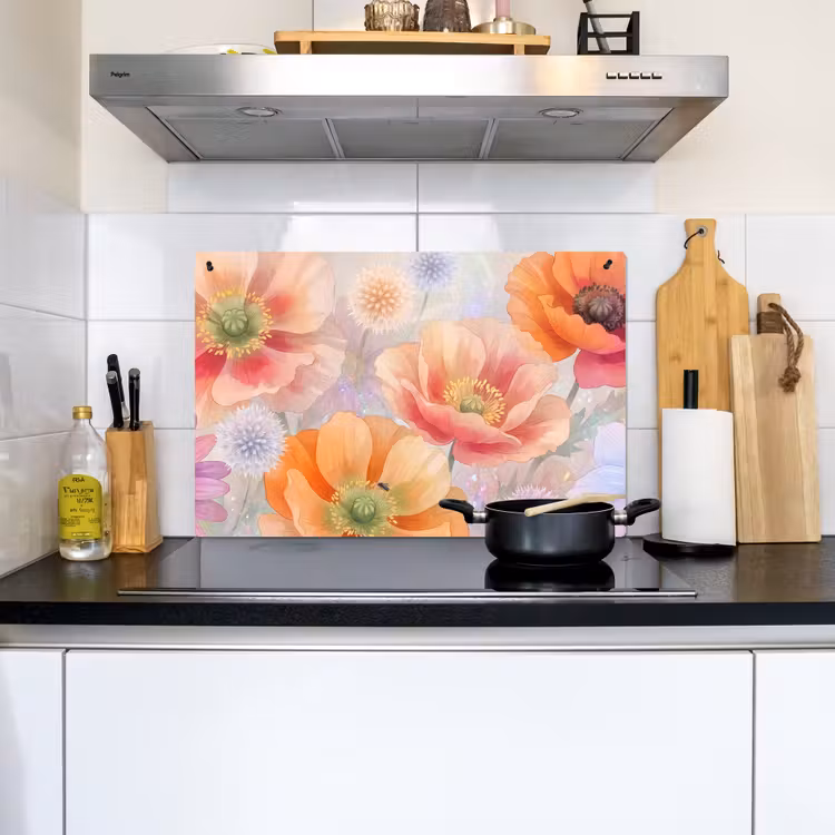 Bloemen - Aquarel - Natuur - Modern - Kleurrijk Inductie beschemer met haakjes klein -sfeer2