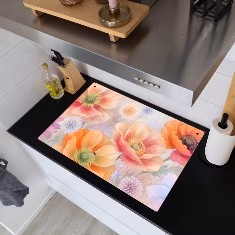 Bloemen - Aquarel - Natuur - Modern - Kleurrijk Inductie beschemer met haakjes klein -sfeer1