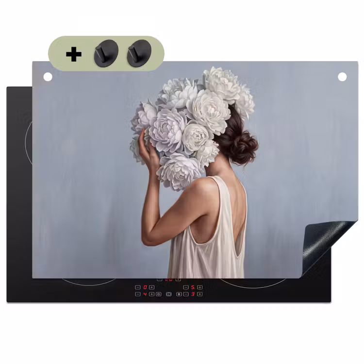 Bloemen - Vrouw - Wit Inductie beschemer met haakjes klein -3d