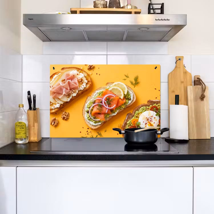 Eten - Brood - Ontbijt - Modern - Kleurrijk Inductie beschemer met haakjes klein -sfeer2