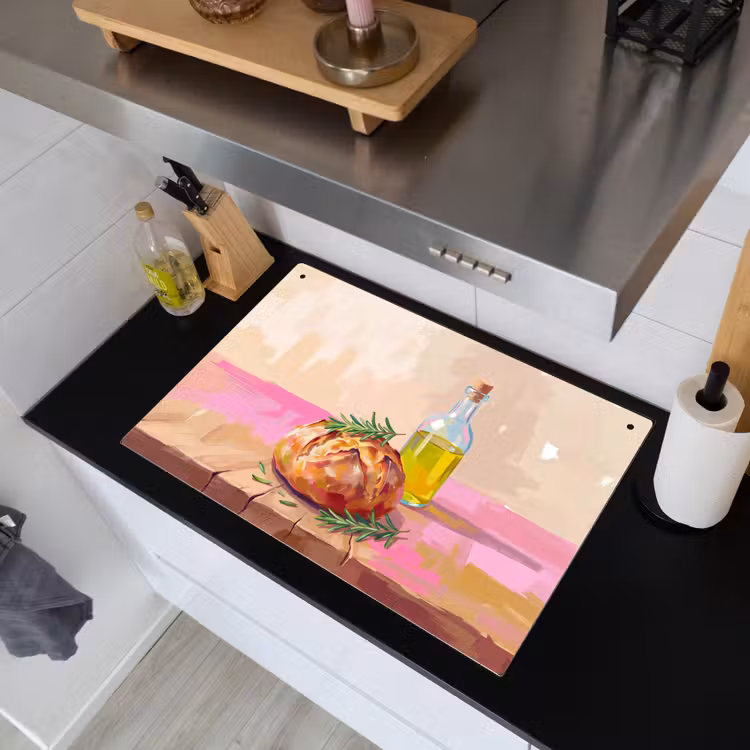 Eten - Brood - Olijfolie - Abstract - Keuken Inductie beschemer met haakjes klein -sfeer1