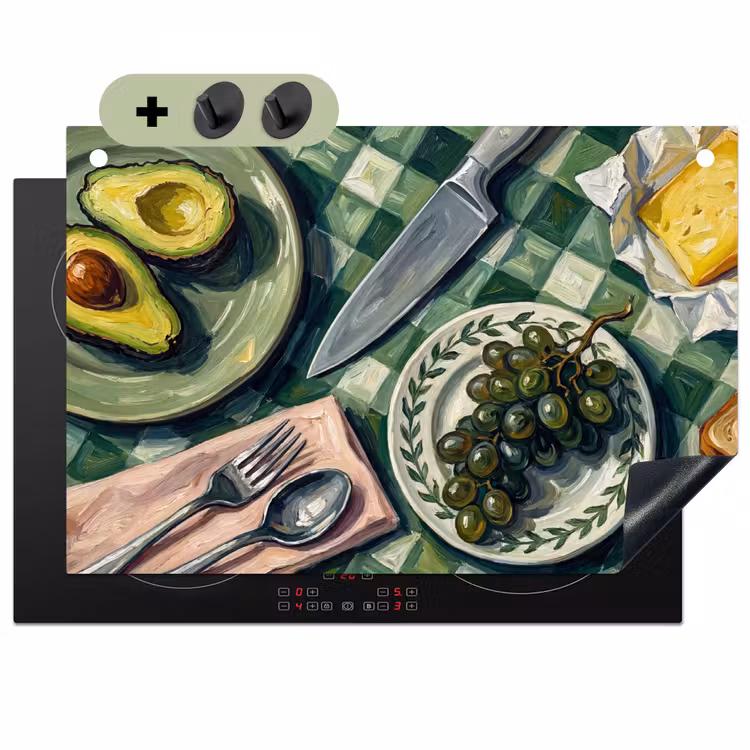 Eten - Ontbijt - Tafel - Modern - Groen Inductie beschemer met haakjes klein -3d