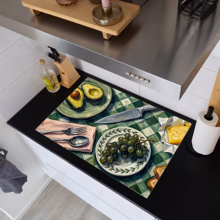 Eten - Ontbijt - Tafel - Modern - Groen Inductie beschemer met haakjes klein -sfeer1