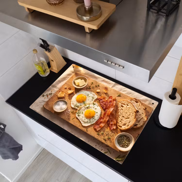 Eten - Ontbijt - Hout - Rustiek - Geel Inductie beschemer met haakjes klein -sfeer1