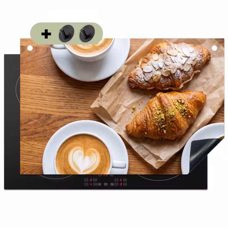Eten - Croissant - Koffie - Ontbijt - Modern Inductie beschemer met haakjes klein -3d