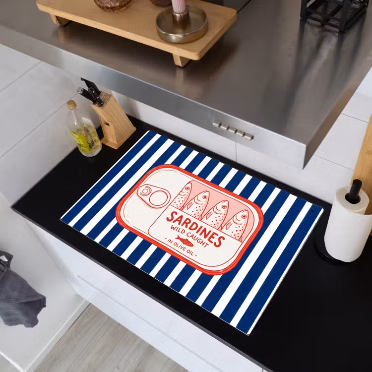 Eten - Vis - Blik - Illustratie - Rood Inductie beschemer met haakjes klein -sfeer1