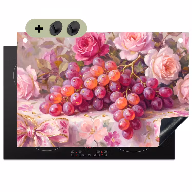 Eten - Bloemen - Stilleven - Roze - Goud Inductie beschemer met haakjes klein -3d