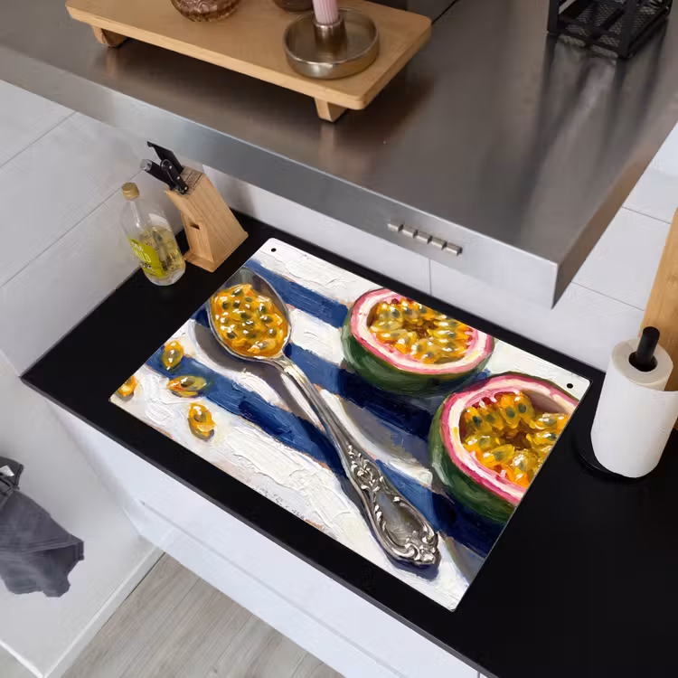 Eten - Passievrucht - Tropisch - Modern - Kleurrijk Inductie beschemer met haakjes klein -sfeer1
