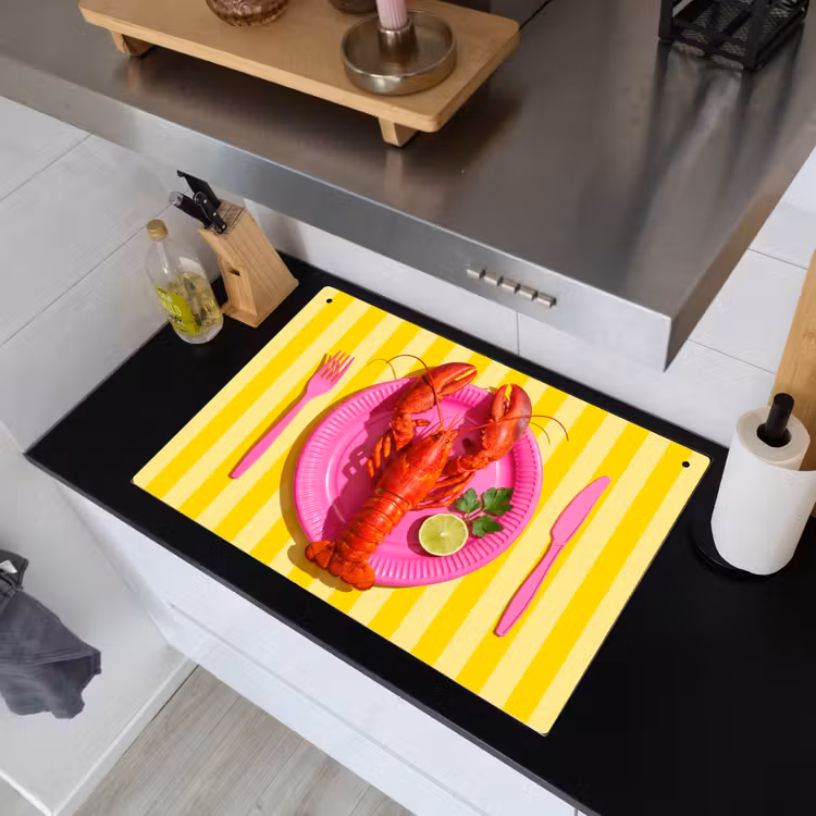 Eten - Roze - Geel - Modern - Culinaire Inductie beschemer met haakjes klein -sfeer1