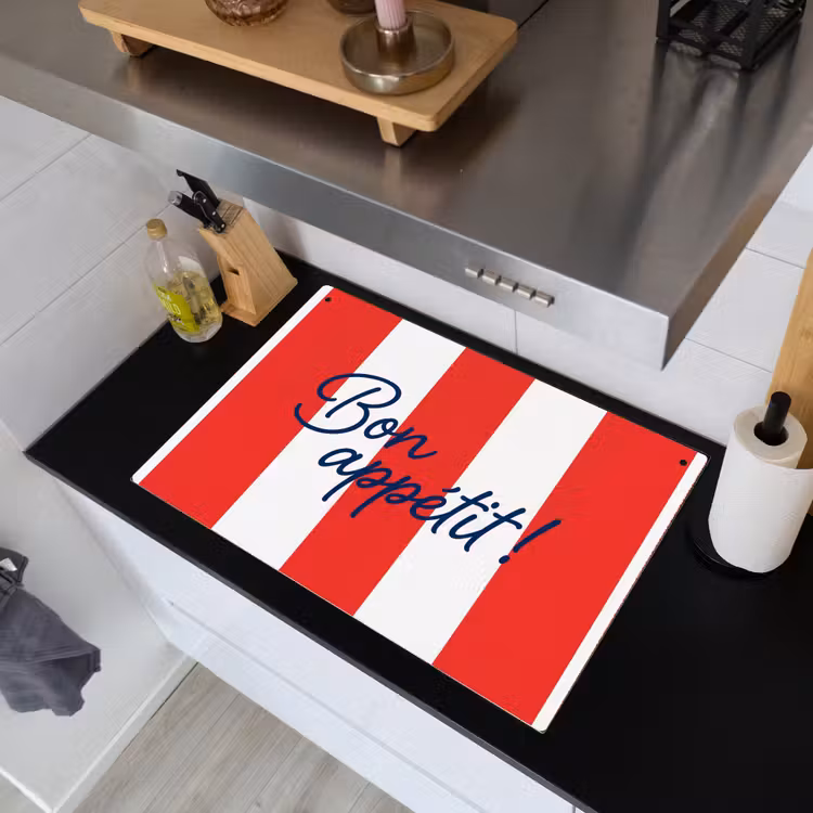 Eten - Spreuk - Keuken - Grafisch - Rood-Wit Inductie beschemer met haakjes klein -sfeer1