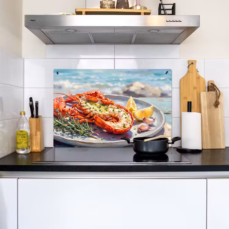 Eten - Zee - Kust - Modern - Blauw Inductie beschemer met haakjes klein -sfeer2