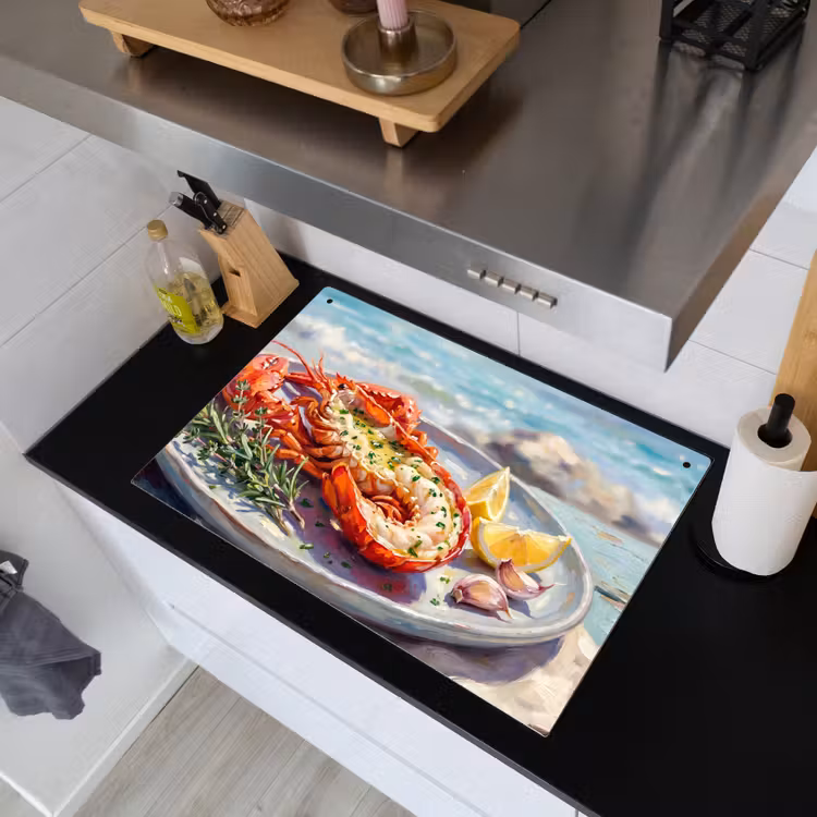 Eten - Zee - Kust - Modern - Blauw Inductie beschemer met haakjes klein -sfeer1