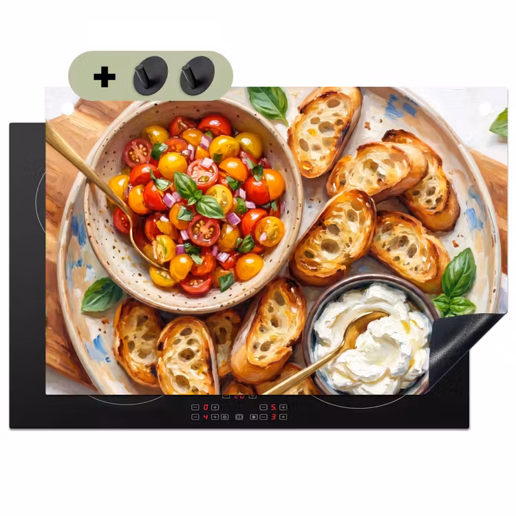 Eten - Tomaat - Brood - Kleurrijk - Keuken Inductie beschemer met haakjes klein -3d