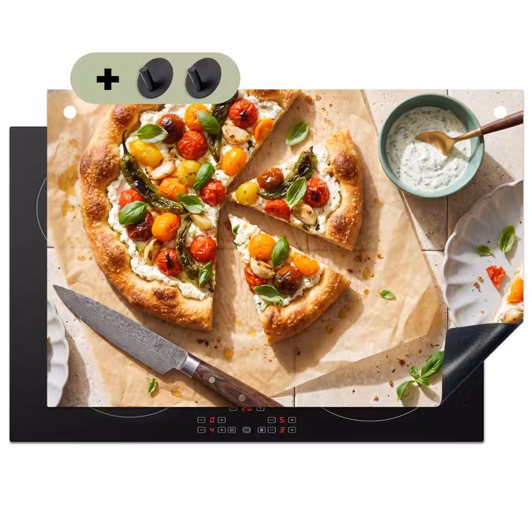 Eten - Tomaten - Basilicum - Maaltijd - Vers Inductie beschemer met haakjes klein -3d
